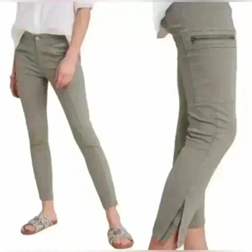 Anthropologie Jefferson Moto Cargo Pants Size 25 Light Olive Green Zipper Detail